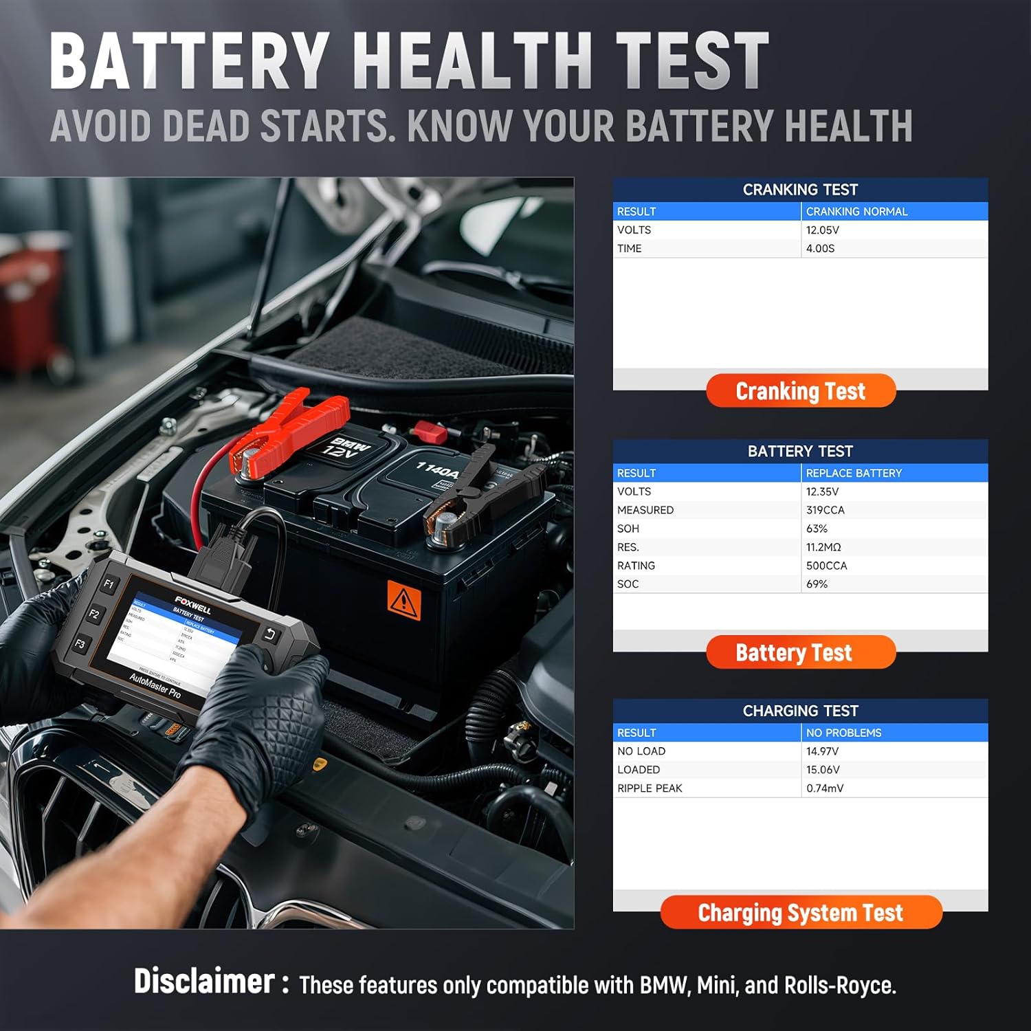FOXWELL NT510 Pro fit for BMW 2-in-1 Diagnostic Scanner & 12V Battery Tester, Full System Bidirectional Scan Tool with All Reset Services & Battery Registration for BMW/Mini/RR (Lifetime Free Update)