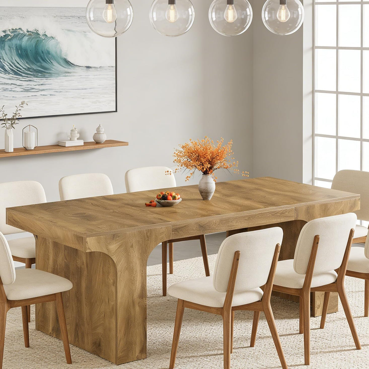 Tribesigns 71" Large Dining Table for 6-8, Farmhouse Kitchen Table, Rectangular Dining Table with Sturdy Reinforced Metal Frame and Curved Legs for Kitchen & Dining Room