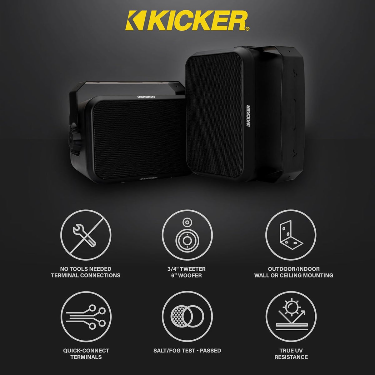 KICKER Outdoor Audio 8″ Indoor Outdoor Speakers (52OA8B) – Weatherproof, UV-Resistant Wall or Ceiling Mount Speakers with Polyethylene-Mica Woofer Black