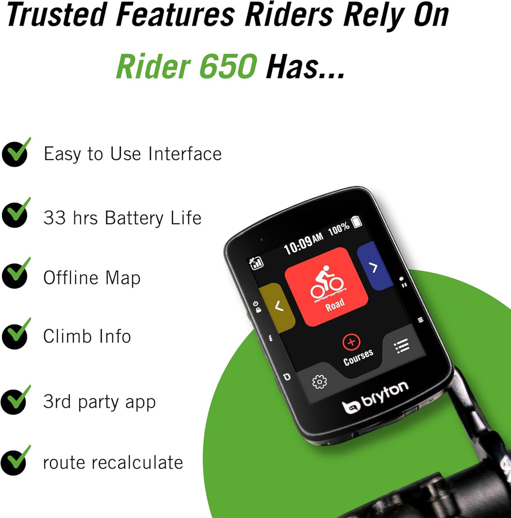 Bryton Rider 650 2.8 Inch Color LCD Touchscreen GPS Bike/Cycling Computer, Preloaded USA Map, Compatible with Bike Radar, 33hrs Long Battery Life, Navigation with Turn-by Turn Follow Track Waterproof