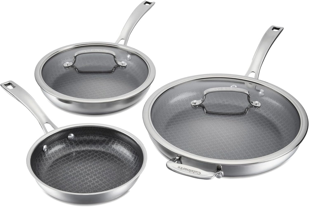 Cuisinart FusionPlus Hybrid Stainless Steel Cookware Set, 5-Piece Skillet Cooking Set with PFAS-Free PURELYSEAR CeramicT echnology, Scratch Proof, Cool Grip Handles, Dishwasher Safe