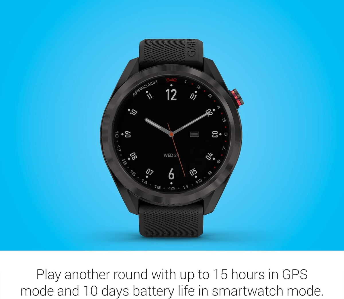 Garmin Approach S42, GPS Golf Smartwatch, Lightweight with 1.2" Touchscreen, 42k+ Preloaded Courses, Gunmetal Ceramic Bezel and Black Silicone Band, 010-02572-10