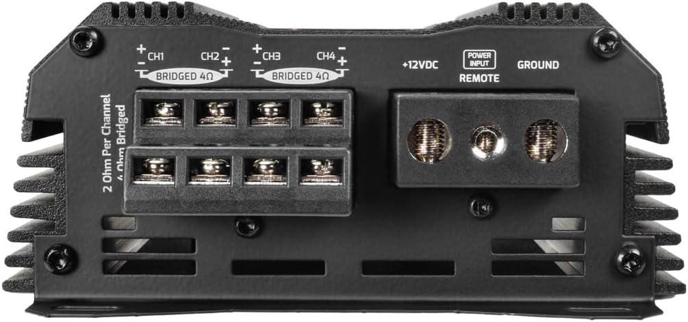 PRV Audio MDX1200.4 2 Ohm Mini 4 Channel Car Audio Amplifier 4 x 300 Watts RMS at 2 Ohm - 1200 Watt 12 Volts Bridgeable Amp for Powersports, Motorcycles, ATV, for High Power Stereo Speaker Systems