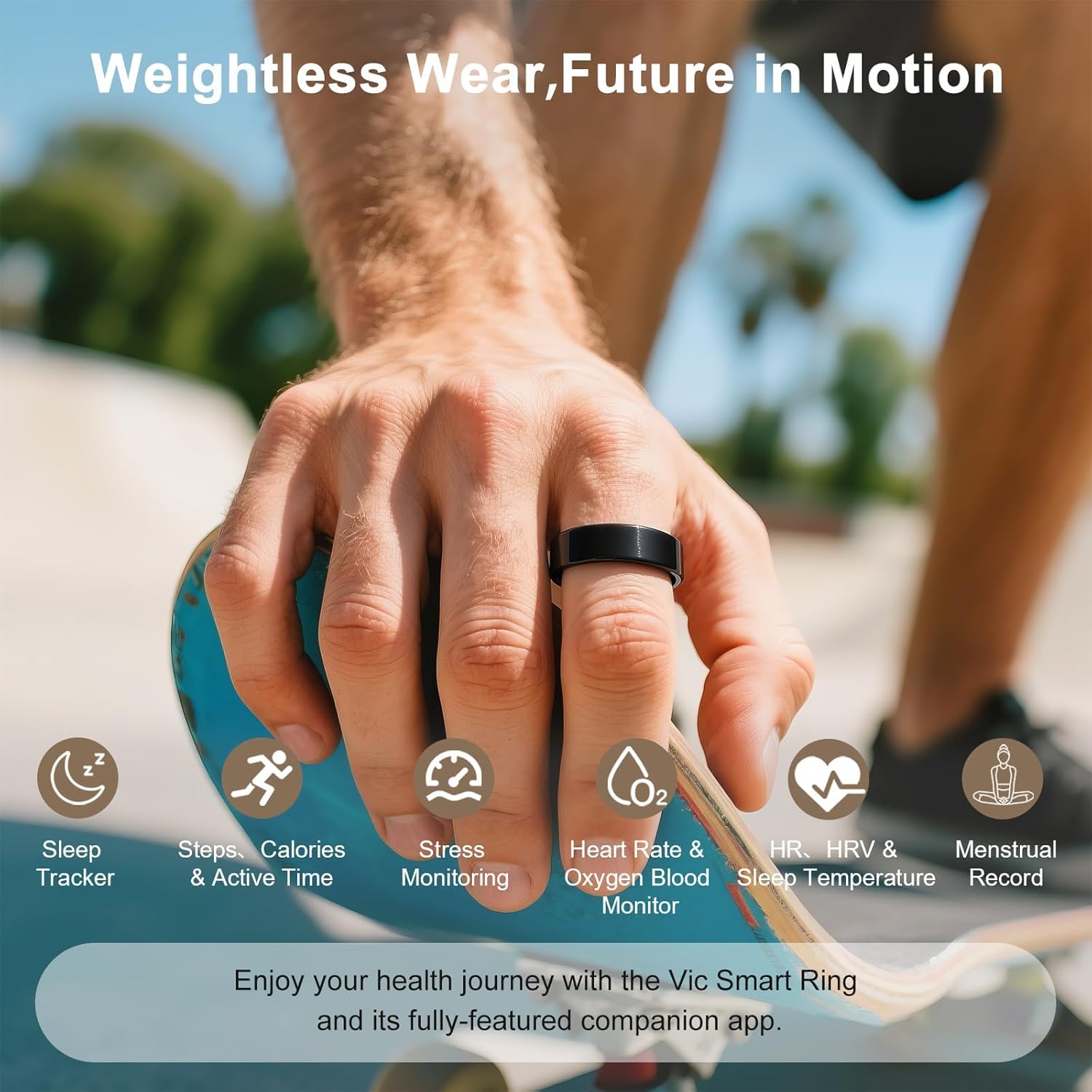 Titanium Smart Ring, Sleep & Activity Tracking Ring with Heart Rate, HRV, Stress Insights, 7-Day Battery Life, No Subscription, IP68 Waterproof, iOS & Android Compatible (Black, 9)