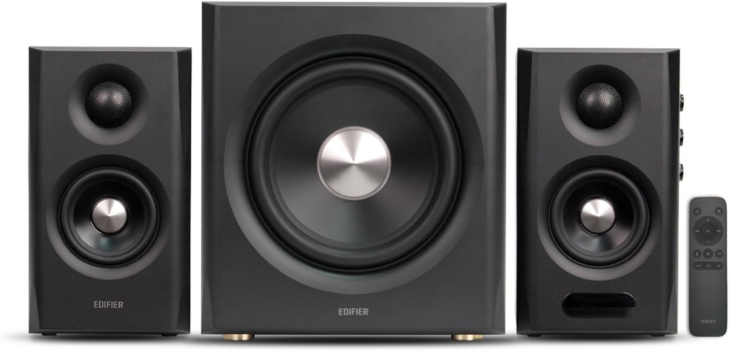 Edifier S355DB 2.1 Powered Bookshelf Speakers with Wireless 8" Subwoofer, 150W Tri-Amp Hi-Res Audio, Computer Speaker System, Bluetooth 6.0 with LDAC, HDMI/Optical/Coaxial Inputs for PC, TV (Black)