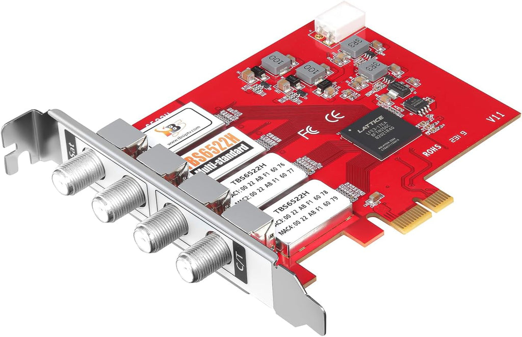 TBS6522H Quad Tuner PCIe Card DVB-S2X S2 S T2 T C2 C ISDB-T ATSC1.0 Multi Standard Digital TV Card Live TV/Window/Linux/HTPC/IPTV Server