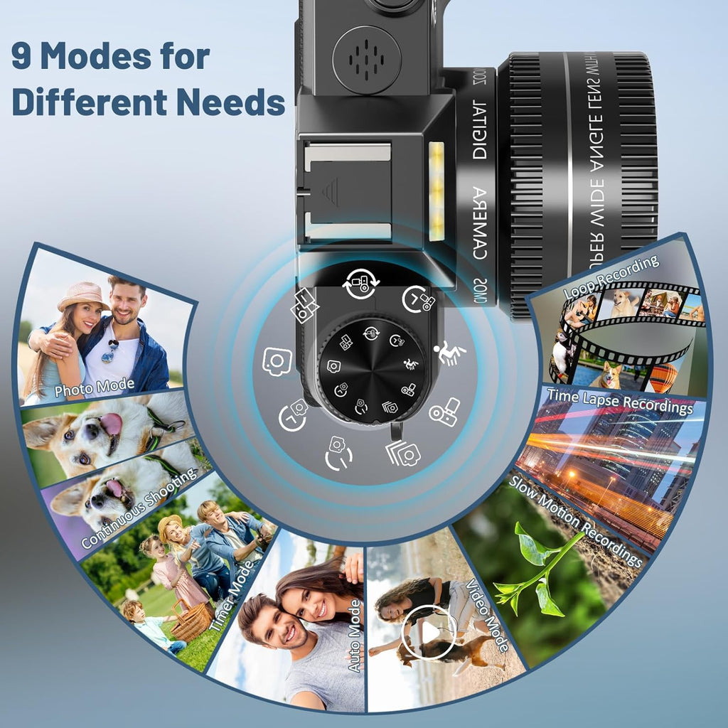 6K Digital Camera for Photography - WiFi 64MP Vlogging Cameras for YouTube with 3" 180° Flip Screen, 16X Digital Zoom Autofocus Vlog Travel Camara with 32GB SD Card, 2 Batteries and Double Charger