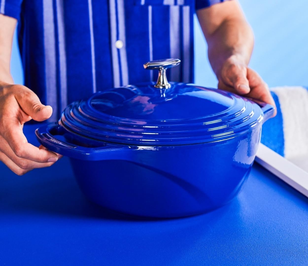 Lodge USA Enamel 4.5 Qt Enameled Cast Iron Dutch Oven - Cast Iron Cookware - Dutch Oven Pot with Lid - Smoothing Sailing Color - 4.5 Qt Capacity