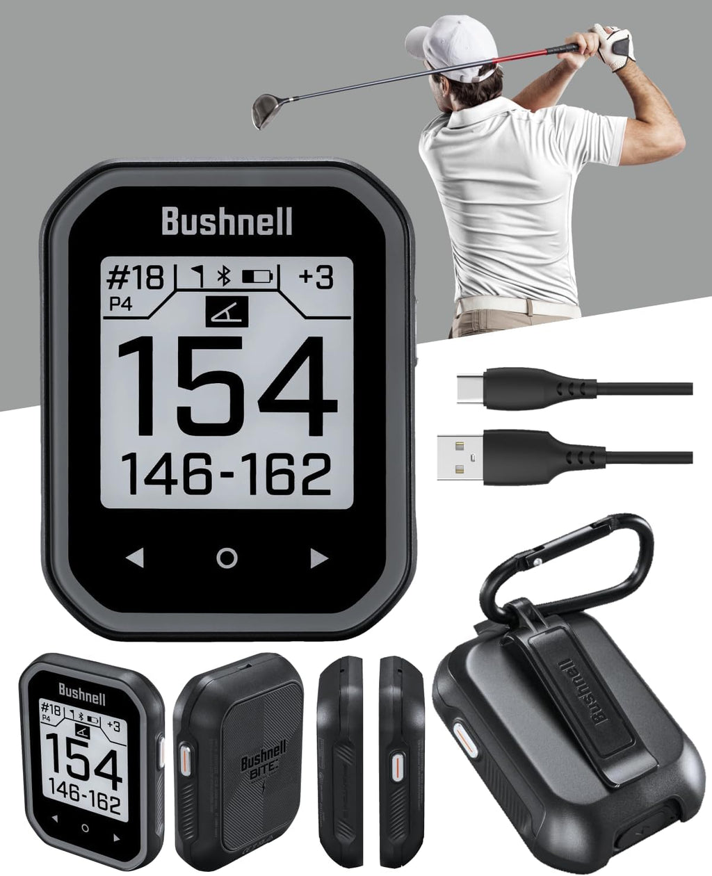 Bushnell Phantom 3 Slope GPS Golf Black with Slope Technology, Touchscreen, Magnetic Cart Mount with Power Bank and Towel Bundle
