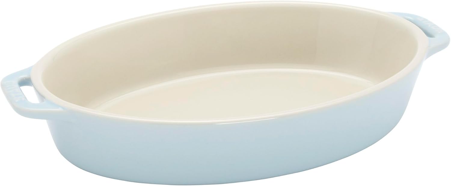 Staub Ceramic 4-pc Baking Pans Set, Casserole Dish with Lid, Brownie Pan, Light Blue