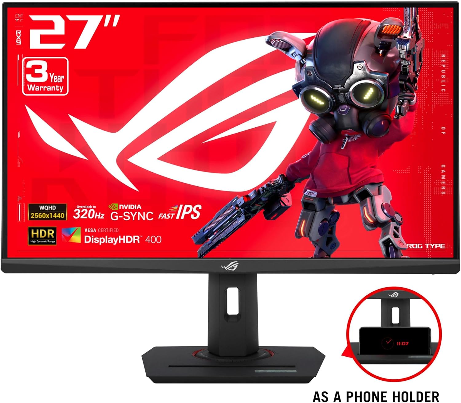 ASUS ROG Strix 27” 1440P USB-C HDR Gaming Monitor (XG27ACMS) – QHD (2560 x 1440), 320Hz, 0.3ms, Fast IPS, Extreme Low Motion Blur Sync, G-SYNC Compatible, DisplayWidget, Tripod Socket, 3 yr Warranty
