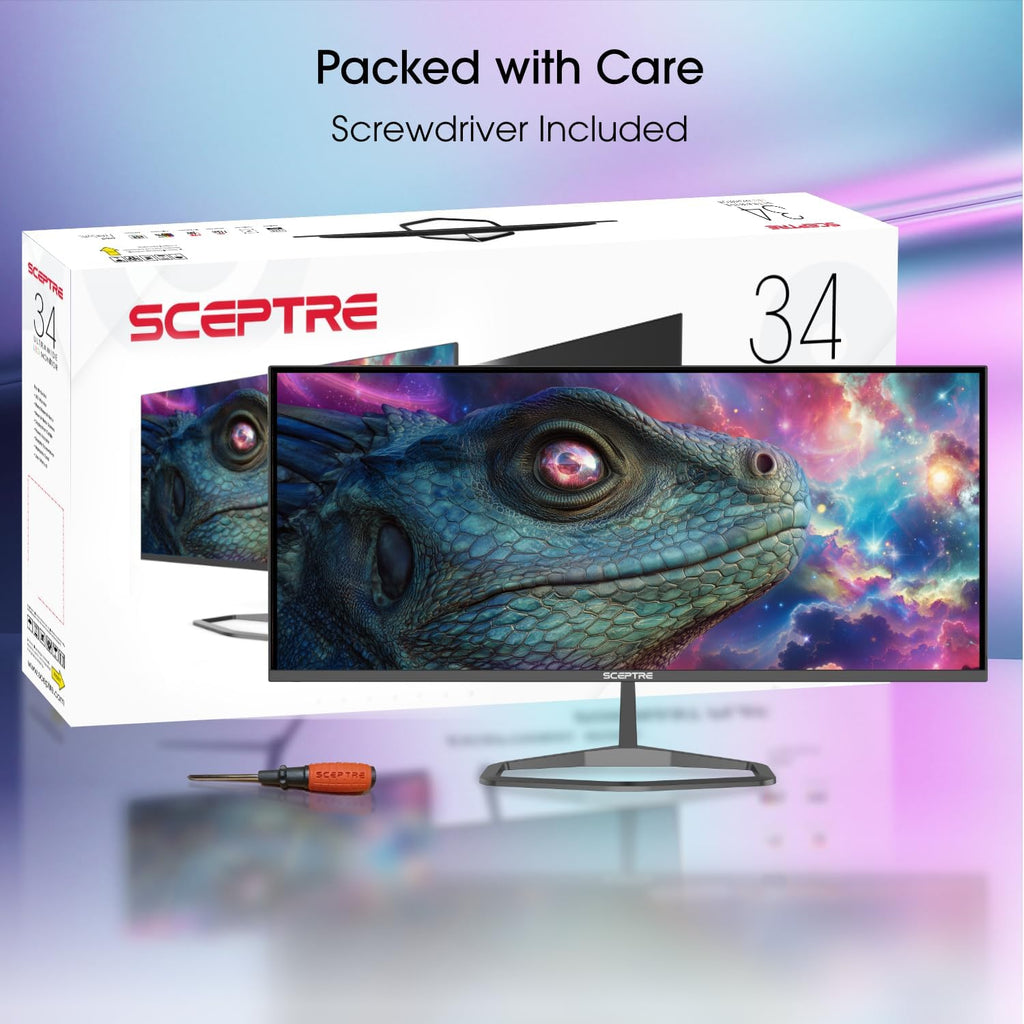 New! Sceptre 34-inch Prime Gaming Monitor 3440 x 1440 up to 180Hz DisplayPort HDMI Build-in Speakers, Machine Black 2027 (E345B-QU180D Series)