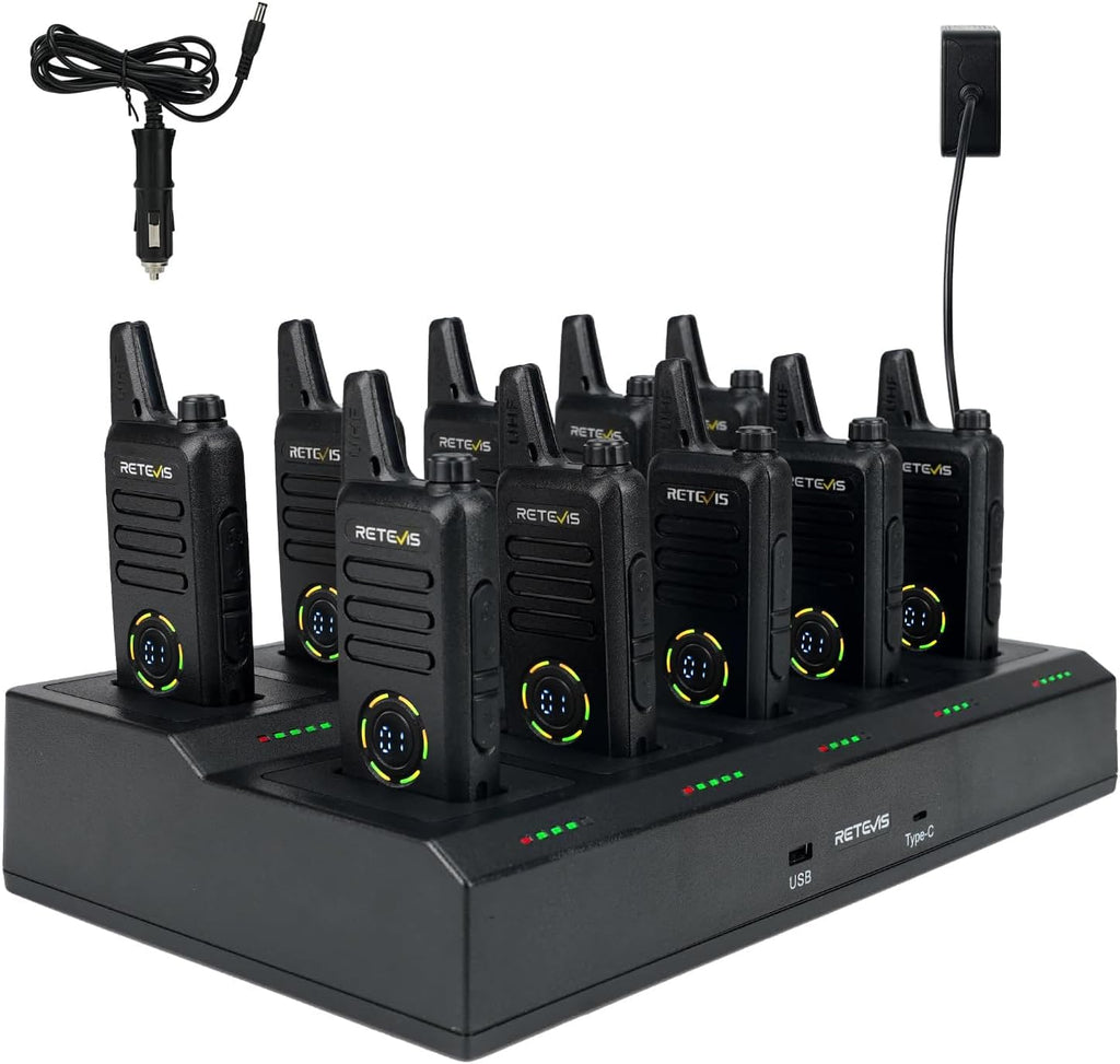 Retevis RT22S Walkie Talkies for Adults,Portable FRS Two-Way Radios(10 Pack) with 10 Way Multi Gang Charger, Handheld 2 Way Radio Rechargeable,Charging Progress Visible for Business Warehouse School
