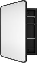 AGDULL Vintage-Style Bathroom Medicine Cabinet, Surface Mount or Recessed, Wood Wall Cabinet with Black Metal Frame Curved Mirror, Overall 20" W x 30" H