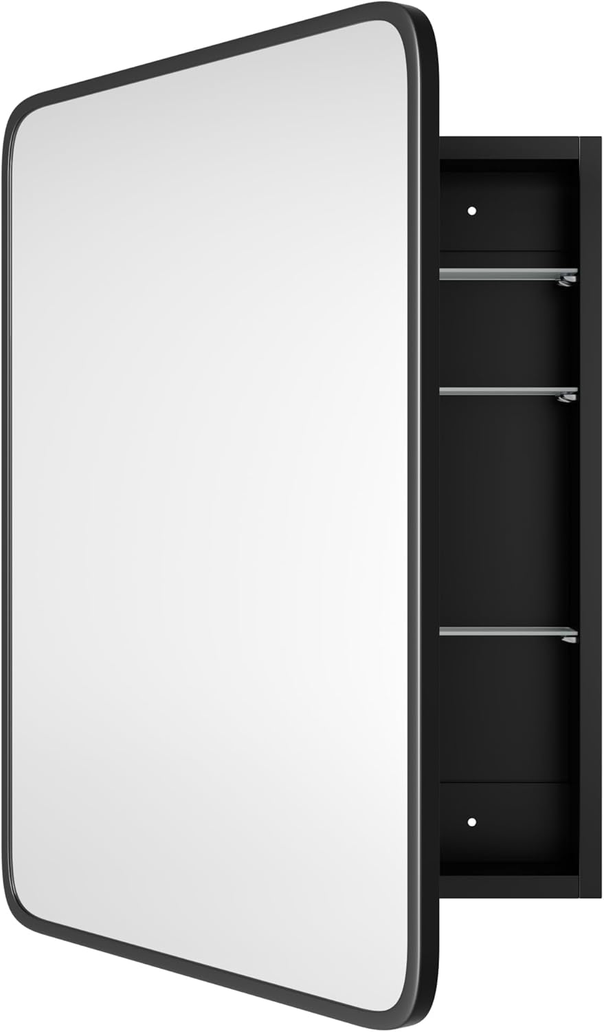 AGDULL Vintage-Style Bathroom Medicine Cabinet, Surface Mount or Recessed, Wood Wall Cabinet with Black Metal Frame Curved Mirror, Overall 20" W x 30" H