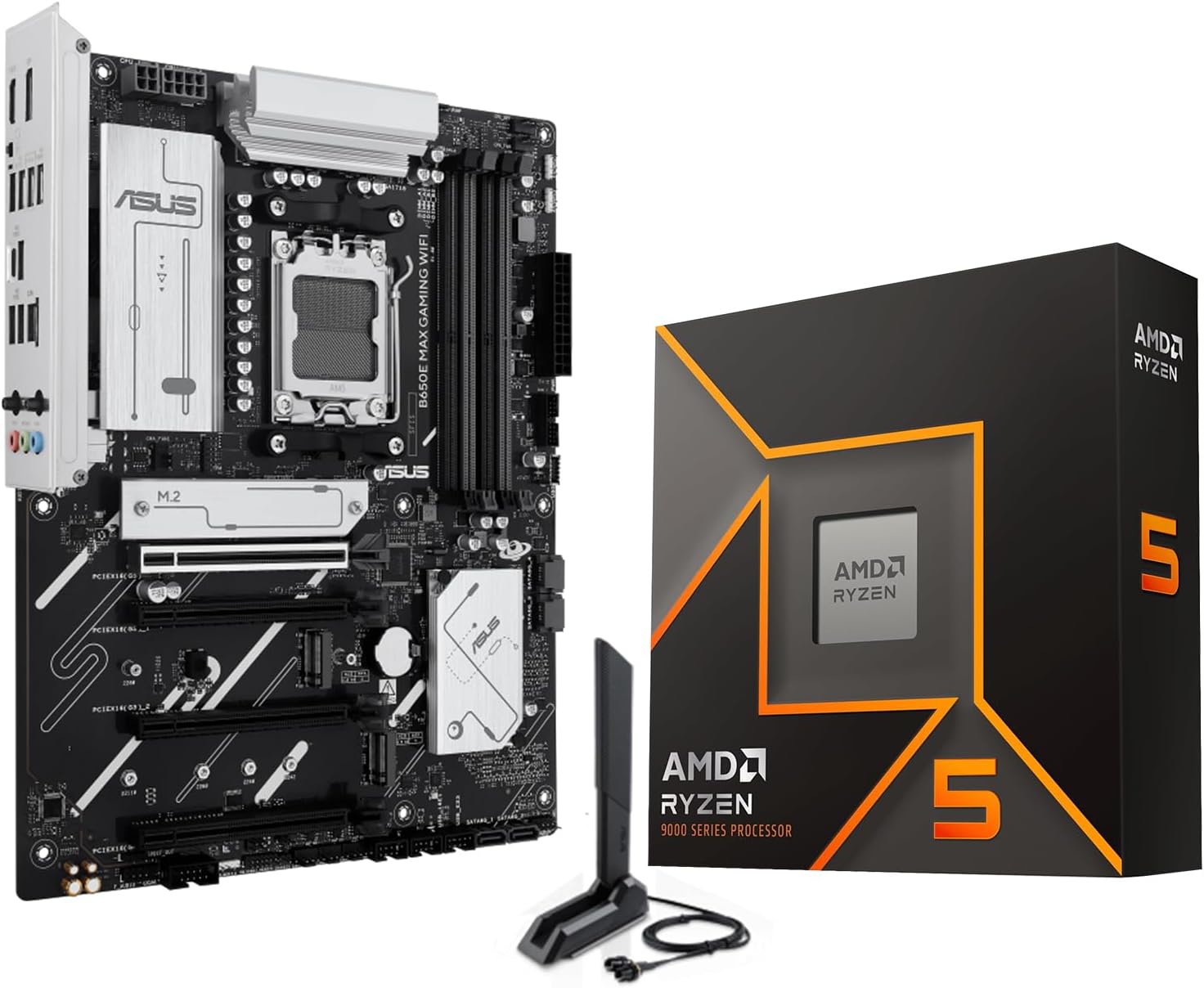 MICRO CENTER AMD Ryzen 5 9600X CPU Processor Bundle with ASUS B650E MAX Gaming WiFi AM5 ATX Motherboard (DDR5, PCIe 5.0, 3X M.2, Wi-Fi 6E)