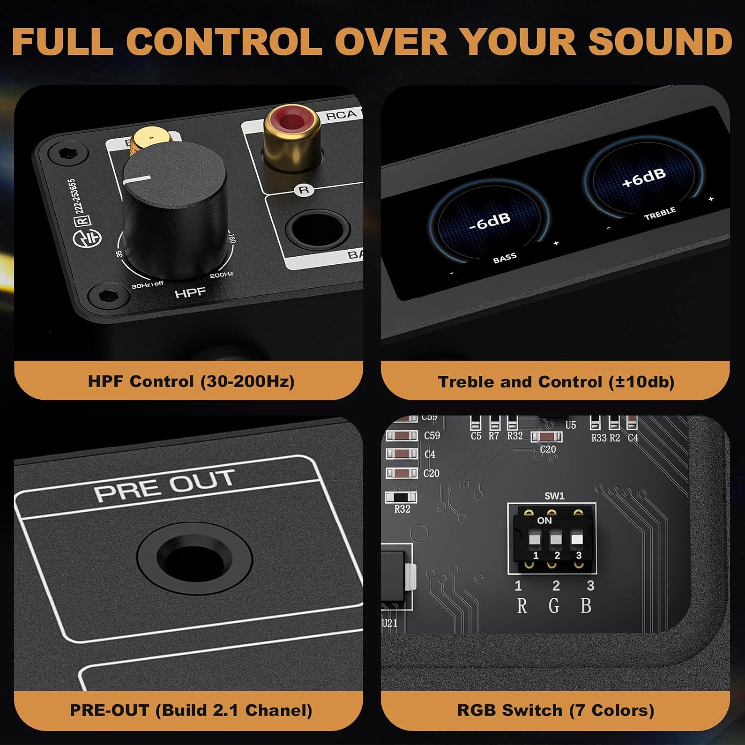2 Channel Bluetooth Amp: HiFi 300W x2 Stereo Amplifier with BT 5.2 | HPF | Digital VU Meter | SUB Pre-Out | TRS Balanced Input | Tone Control & Remote for Home Theater Bookshelf Speakers (D1)