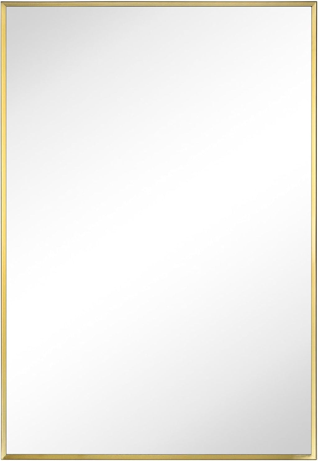 TEHOME 16.5'' x 24'' Brushed Gold Recessed and Surface Mount Bathroom Medicine Cabinet with Mirror Brushed Gold Square Cornered Metal Framed Rounded Rectangle Medicine Cabinet Mirror