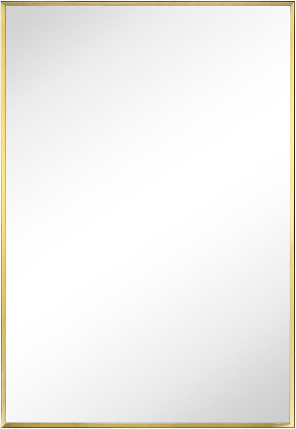 TEHOME 16.5'' x 24'' Brushed Gold Recessed and Surface Mount Bathroom Medicine Cabinet with Mirror Brushed Gold Square Cornered Metal Framed Rounded Rectangle Medicine Cabinet Mirror