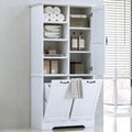Merax Cabinet with Tilt-Out Laundry Hamper Basket, Tall Bathroom Storage Organizer Linen with Open Shelf for Home, Freestanding, White