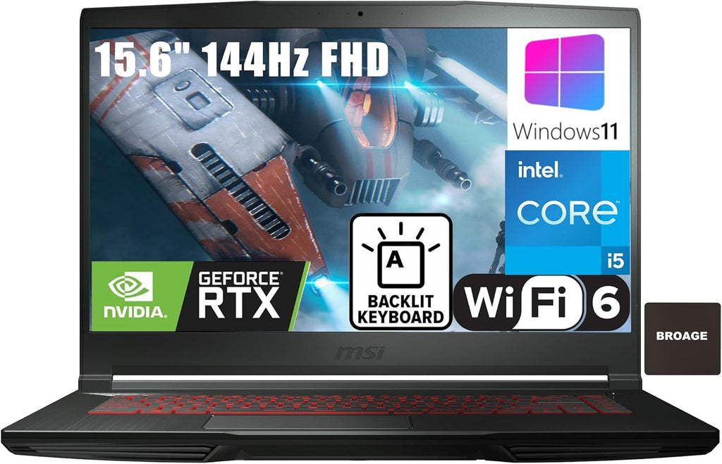 MSI GF63 Thin 15.6" 144Hz FHD Gaming Laptop Computer, Intel Hexa-Core i5-11400H (Beat i7-10875H), 16GB DDR4 RAM, 512GB PCIe SSD, GeForce RTX 3050 4G, WiFi6, BT5.1, Backlit Keyboard, Windows 11, Zivcul