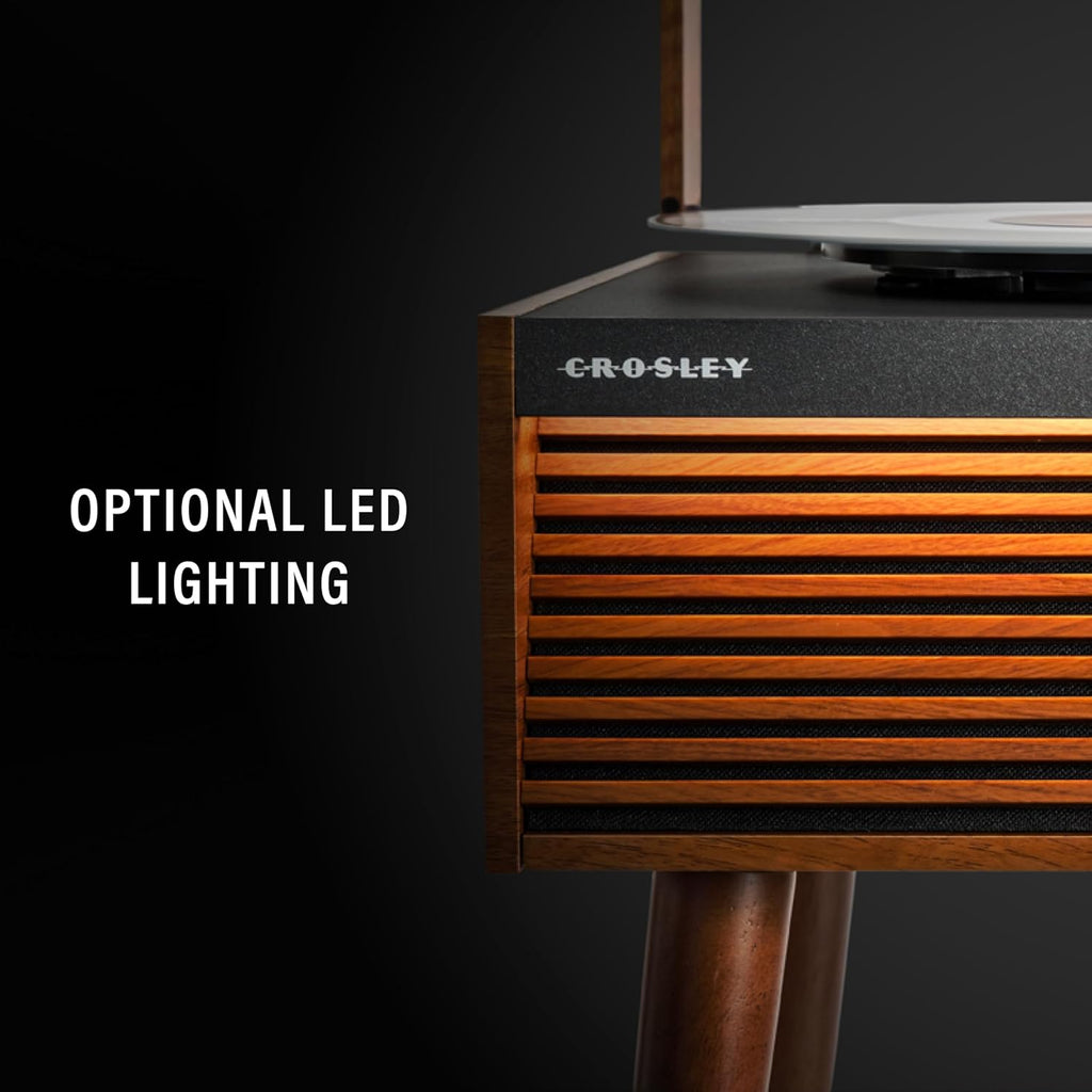 Crosley CR6237A-NA Dean 3-Speed Bluetooth in/Out Vinyl Record Player Turntable with Built-in Speakers, LED Lights and Detachable Legs, Natural