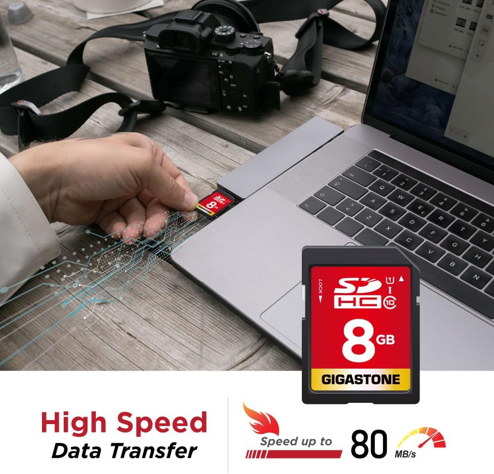 GIGASTONE 8GB SD Card 10-Pack UHS-I U1 Class 10 SDHC Memory Card Full HD Video Canon Kodak Olympus Digital Camera, with 10 mini Cases