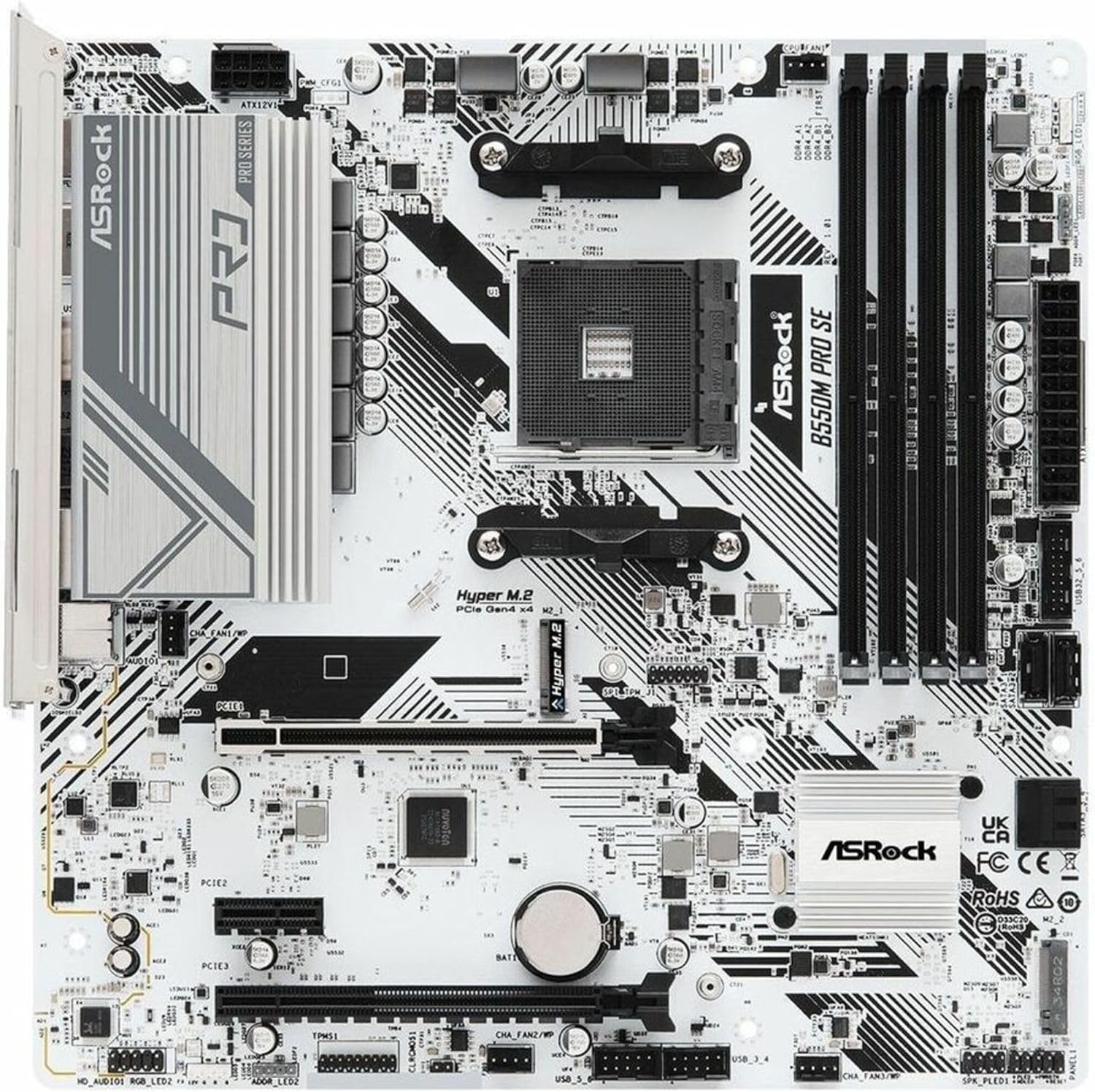 ASRock - B550M PRO SE - ASRock B550M Pro SE Gaming Desktop Motherboard - AMD PRO565 Chipset - Socket AM4 - Micro ATX - Ryzen 5, Ryzen 3 Processor Supported - 128 GB DDR4 SDRAM Maximum RAM - DIMM,