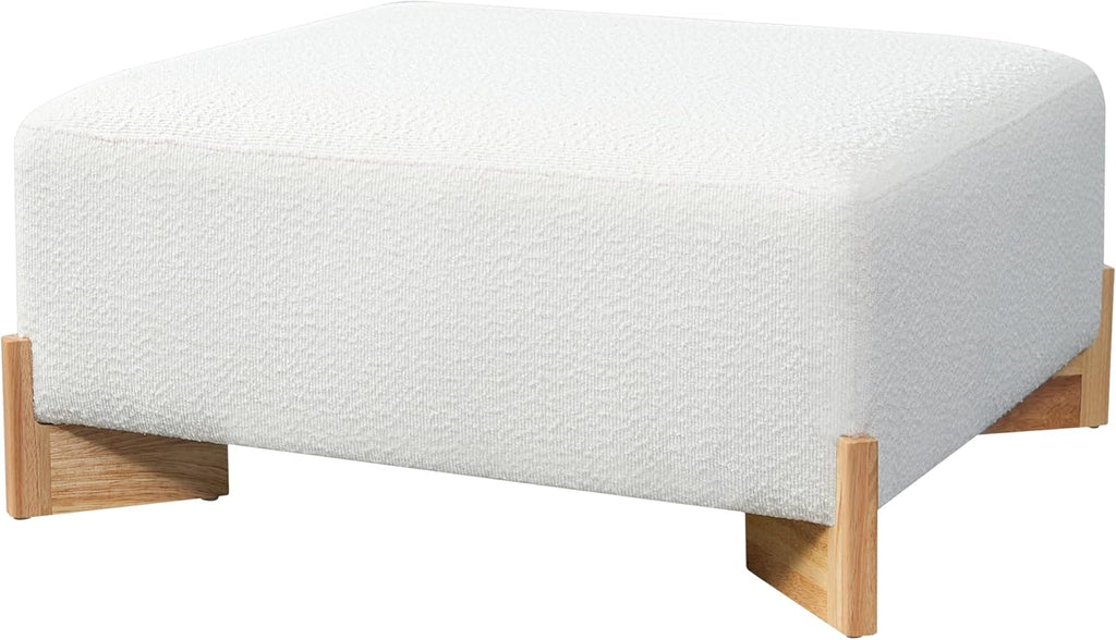 Christopher Knight Home Sheena Square Ottoman Foot Rest, Boucle Upholstered Ottoman Coffee Table with Rubberwood Legs, Entryway Foot Stools Ottoman, Modern Side Table for Living Room, Ivory