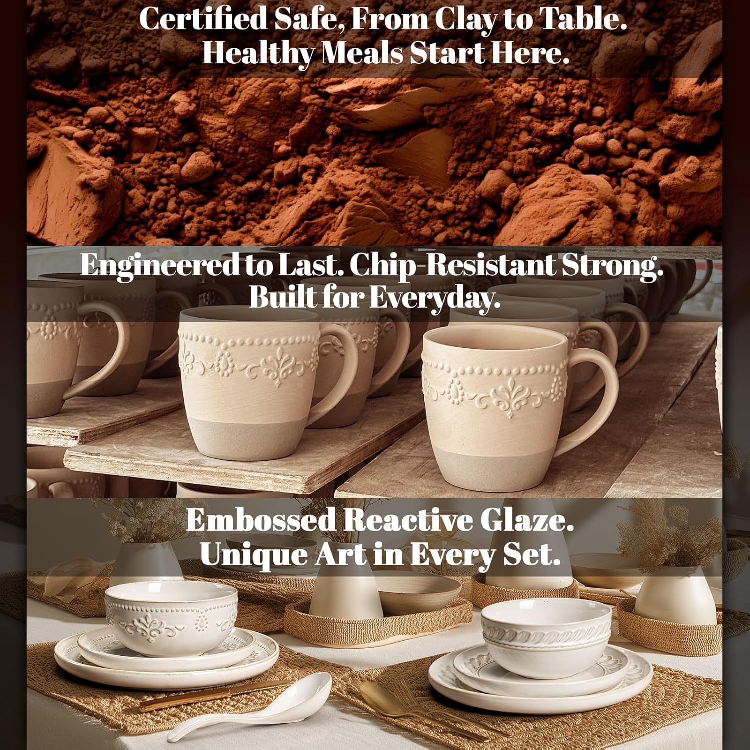 Artena Plates And Bowls Sets, 16 Pieces Dinnerware Sets, Dish Set For 4, Ceramic Kitchen Bowl And Plate Set, Embossed White Dishware Sets, Dishwasher & Microwave Safe (Multiple Patterns)