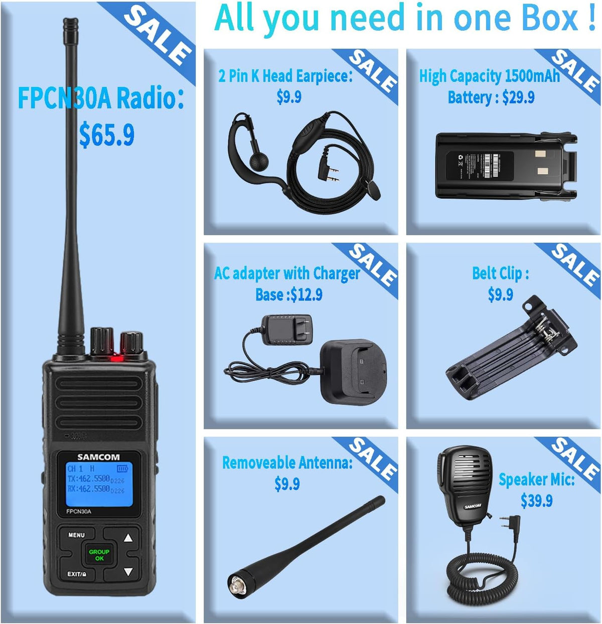 SAMCOM FPCN30A - Professional/Business Walkie Talkies for Adults- 5 Watts Radios 2 Way Long Range Radios for Construction Office School Daycare, Group Call Two-Way Radio Set (3-Pack)