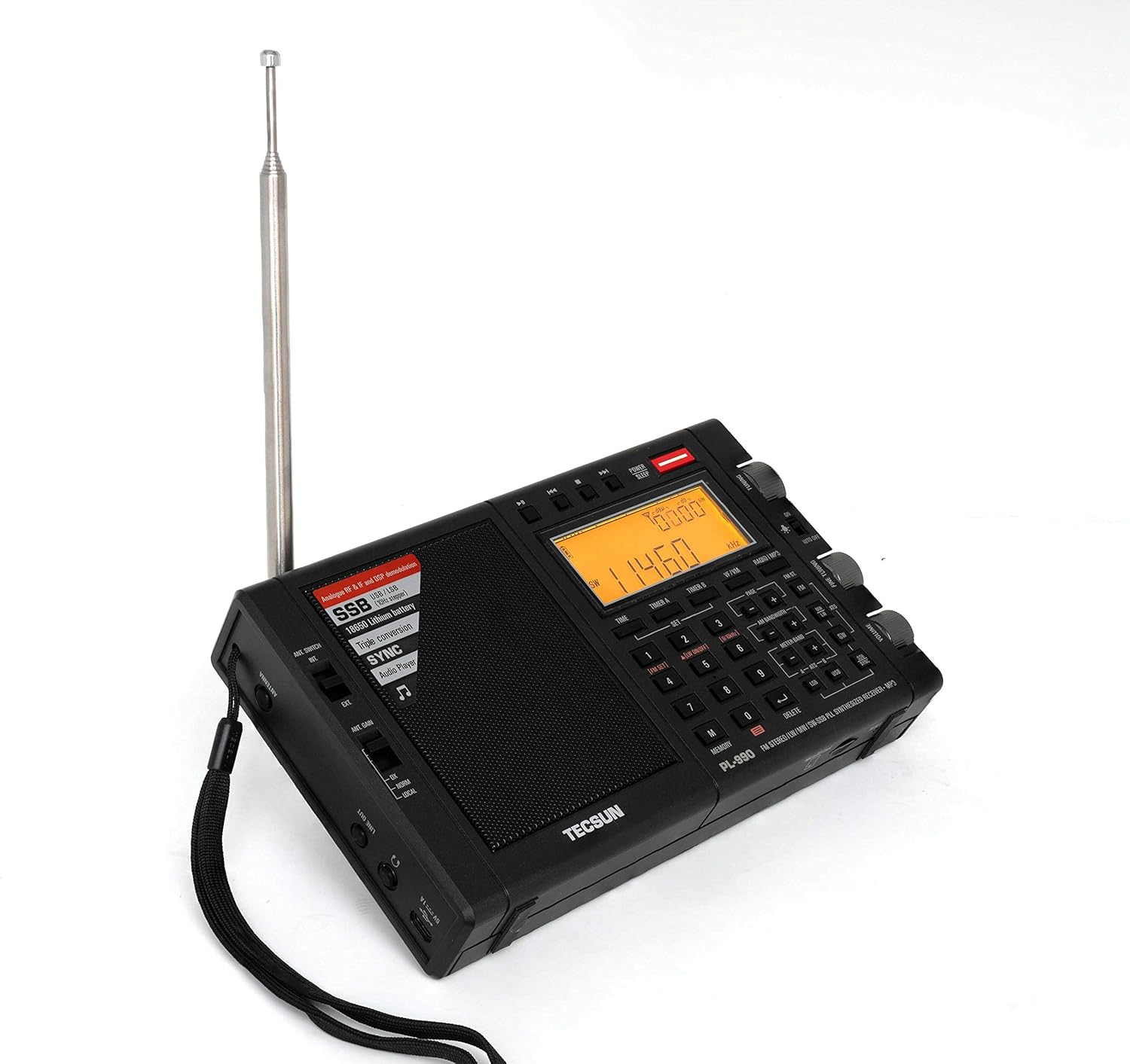 Tecsun PL990 Digital Worldband AM/FM Shortwave Longwave Radio with Single Side Band Reception & MP3 Player, Matte Black