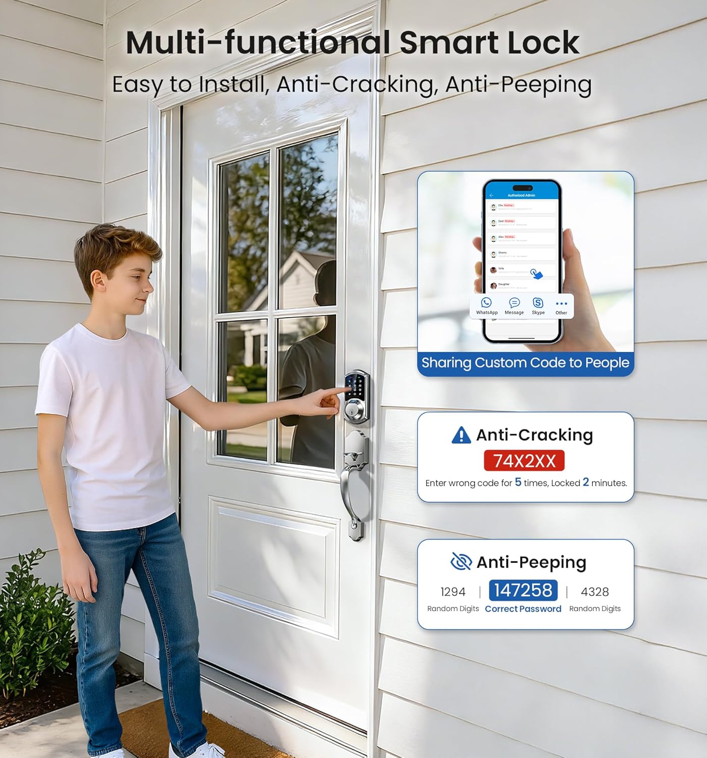 Veise VE07-H Fingerprint Smart Locks for Front Door with Handle Set, App Control, Keyless Entry Keypad Deadbolt, Digital Electronic Touchscreen, Easy Install, Auto Lock, Satin Nickel