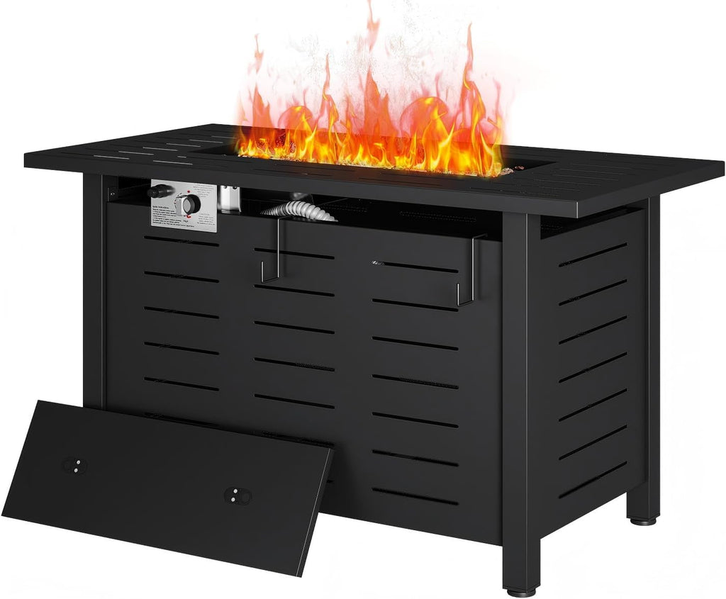 Aoxun 41 Inch Propane Fire Pit–50,000 BTU Gas Fire Pit Table with Removable Lid & Lava Rocks, Rectangle Firepit Table for Outside, Patio, Deck, Backyard, Black