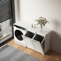 LUMISOL Double Tilt-Out Laundry Hamper Cabinet, Farmhouse Laundry Cabinet with Hidden Fabric Baskets, Wooden Bathroom Storage Cabinet with Doors for Living Room, Kitchen, White