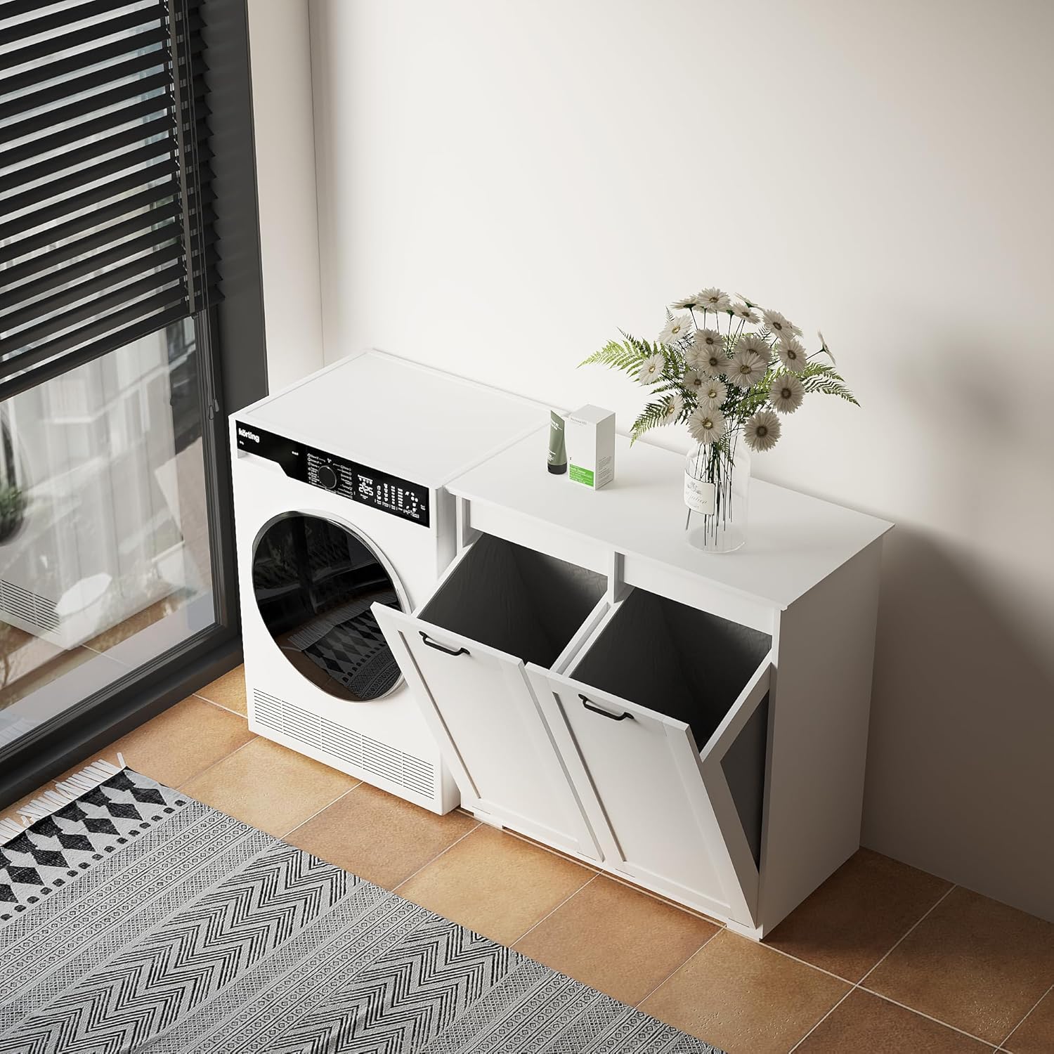 Tidyard Laundry Cabinet, with 2 Removable Liner Bags Cabinet Side Storage Organizer, Entryway Storage Unit Console Table, Bathroom Furniture Home Decor YFXW331P206345