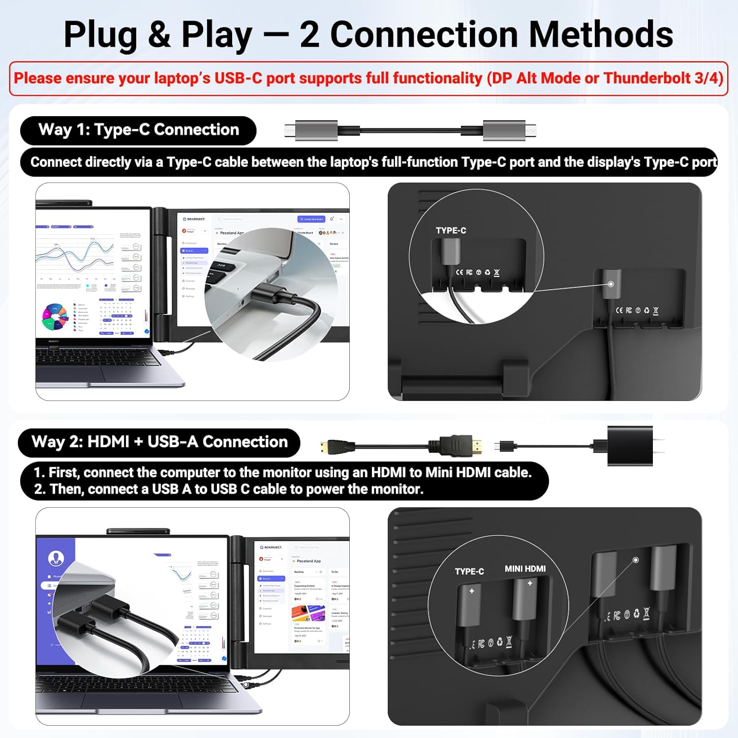 Laptop Screen Extender 14.1" 1080P IPS, Dual Screen Portable Monitor for Laptop 13-17.3", Plug & Play Monitor Extender with USB-C/HDMI, Travel Monitor for Work & Home Office Mac/Windows/Chrome/Android