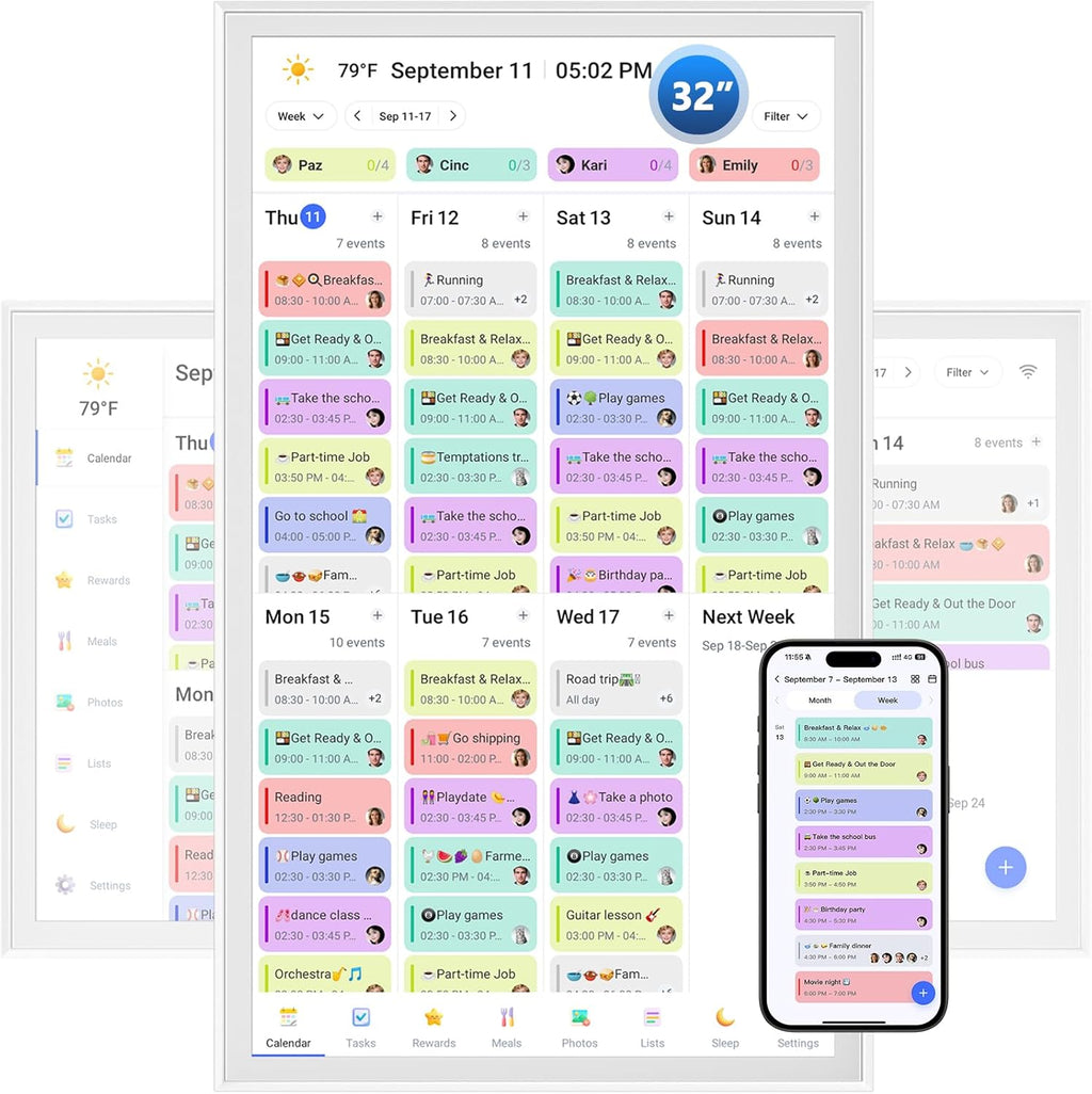 32 Inch Digital Calendar, Electronic Chore Chart, Smart Weekly and Monthly Planner 1920 * 1080P IPS Touchscreen Wall Calendar Rewards for Family Schedules, Meal Planning Gift