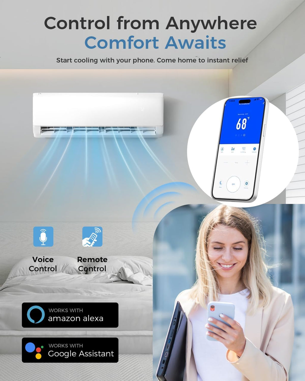Feelfunn 24000 BTU Mini Split AC/Heating System, 19 SEER2 208-230V, Cools Rooms up to 1250 Sq.Ft, Air Conditioner with Installation Kit, Remote, Wi-Fi Control, Low Noise, Compatible with Alexa
