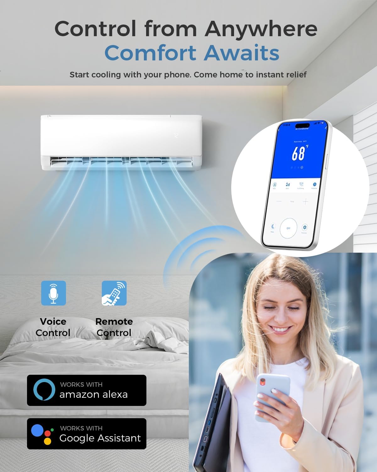 Feelfunn 24000 BTU Mini Split AC/Heating System, 19 SEER2 208-230V, Cools Rooms up to 1250 Sq.Ft, Air Conditioner with Installation Kit, Remote, Wi-Fi Control, Low Noise, Compatible with Alexa