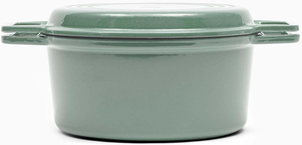 Misen 7 QT Enameled Cast Iron Dutch Oven - Chip-Resistant Enamel Coating - Thick Iron Core For Heat Retention - Large Cooking Surface - Oven Safe, Induction Compatible - Grill and Silicone Lid, Green