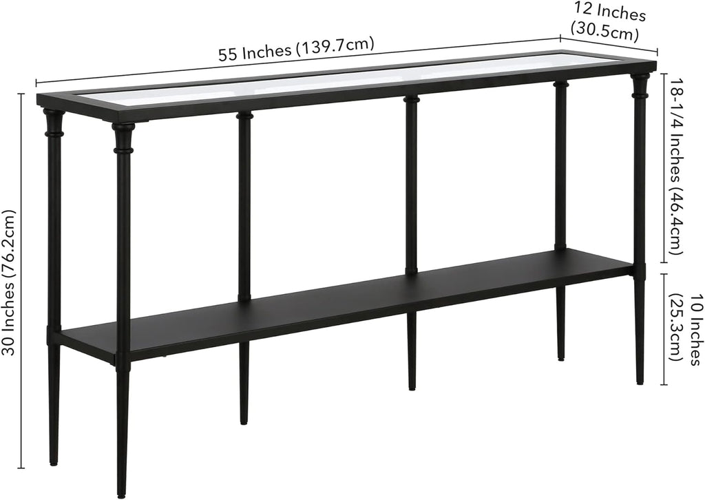 Nellie 55'' Wide Rectangular Console Table with Metal Shelf in Blackened Bronze