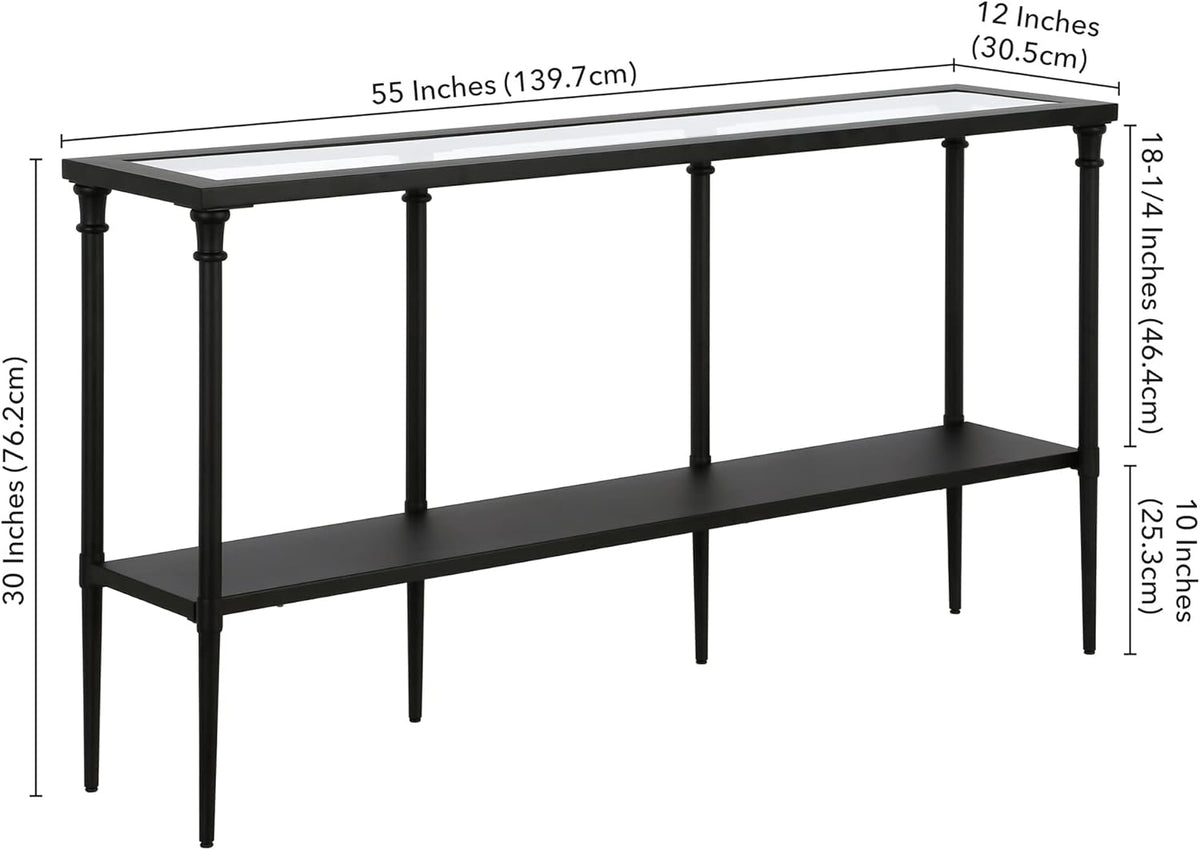 Nellie 55'' Wide Rectangular Console Table with Metal Shelf in Blackened Bronze