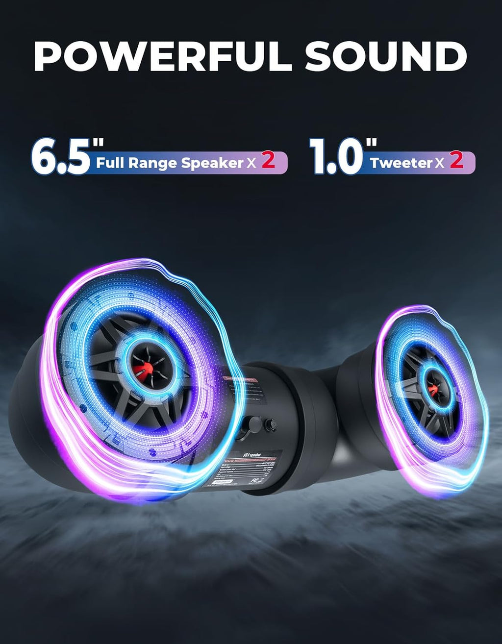 KEMIMOTO ATV Speaker 6.5 Inch Bluetooth-connectivity ATV UTV Sound Bar w/ 20 RGB Light Modes, 2X Full Range Speakers 2X Tweeters Boat Sound System Compatible with Polaris Sportman Fourtrax Can Am