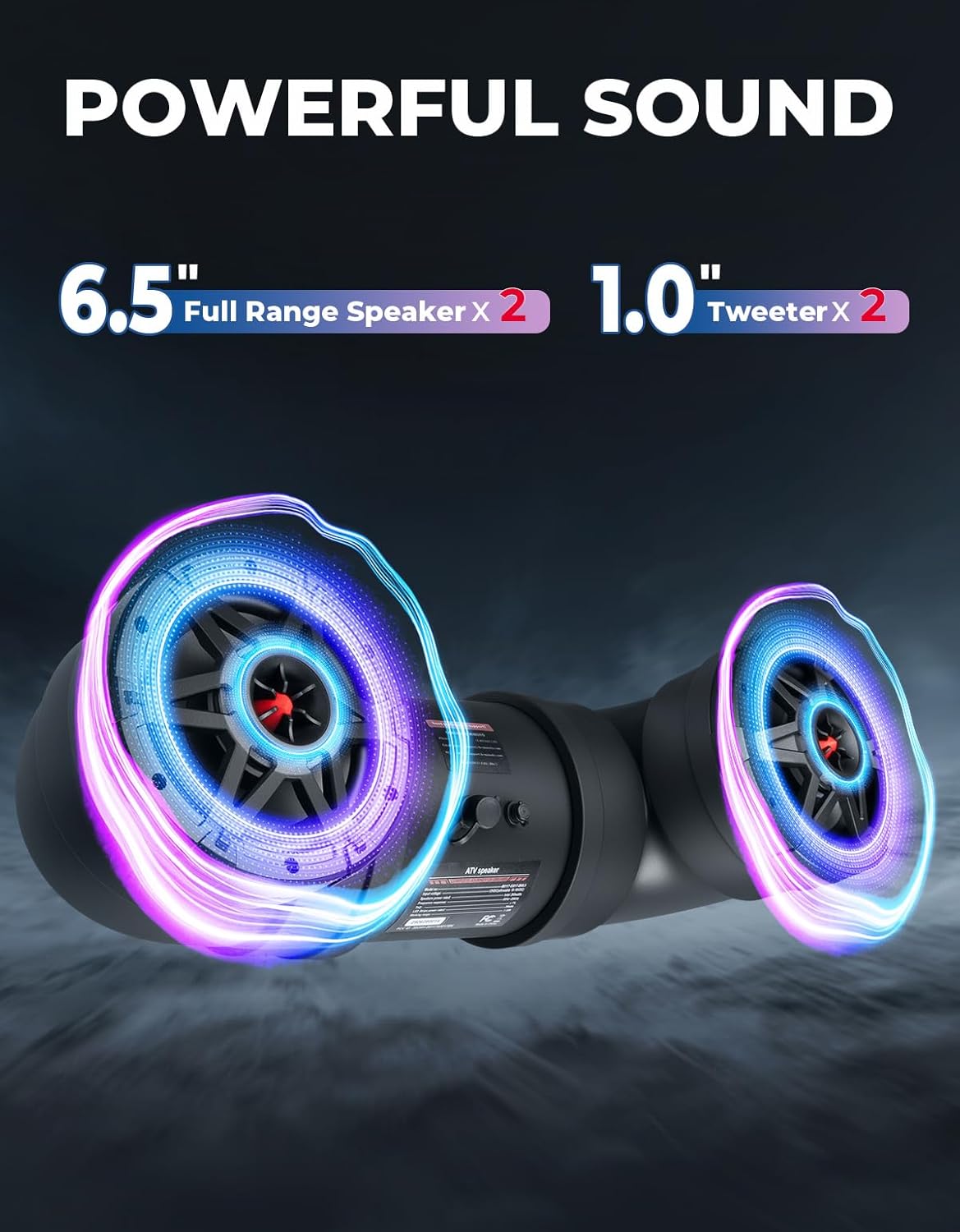 KEMIMOTO ATV Speaker 6.5 Inch Bluetooth-connectivity ATV UTV Sound Bar w/ 20 RGB Light Modes, 2X Full Range Speakers 2X Tweeters Boat Sound System Compatible with Polaris Sportman Fourtrax Can Am