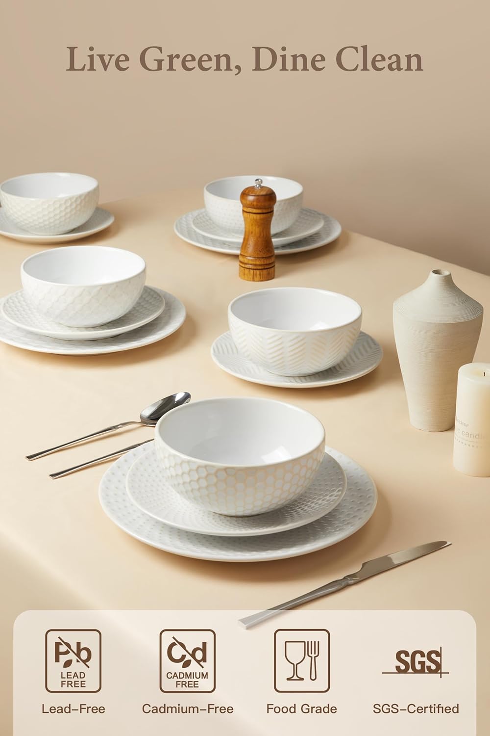 24 Piece Dinnerware Sets for 8, Premium Stoneware Plates and Bowls Sets, Microwave & Dishwasher Safe, Elegant Dishes for Entertaining & Special Occasions – A Stunning Gift for Large Families