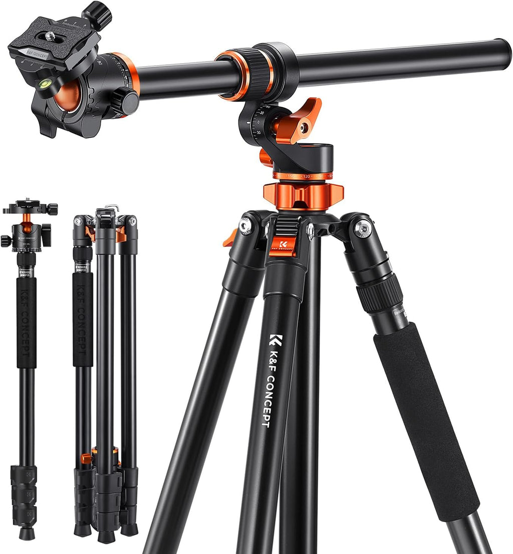 K&F CONCEPT 90''/230cm Ultra High Camera Tripod,Horizontal Overhead Shooting Flexible Travel Tripods with Metal Ball Head 10KG Load Capacity, Detachable Monopod, for Indoor and Outdoor T254A7+BH-28L