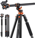 K&F CONCEPT 90''/230cm Ultra High Camera Tripod,Horizontal Overhead Shooting Flexible Travel Tripods with Metal Ball Head 10KG Load Capacity, Detachable Monopod, for Indoor and Outdoor T254A7+BH-28L