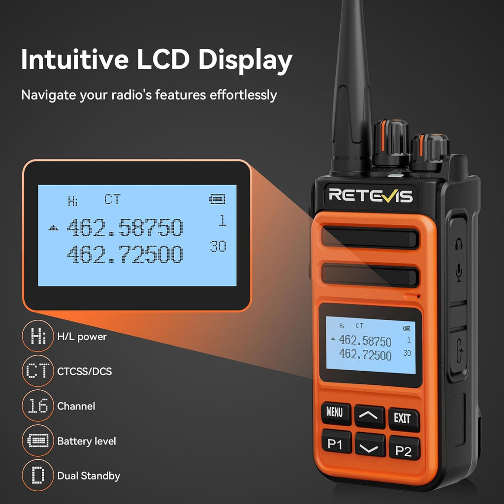 Retevis MateTalk C6B Walkie Talkies with Earpiece,Two Way Business Radios Long Range with 6 Way Charger,LCD Screen,Fast Charging,One-Key Pairing,NOAA,Rugged 2 Way Radio for Construction Farm(6 Pack)