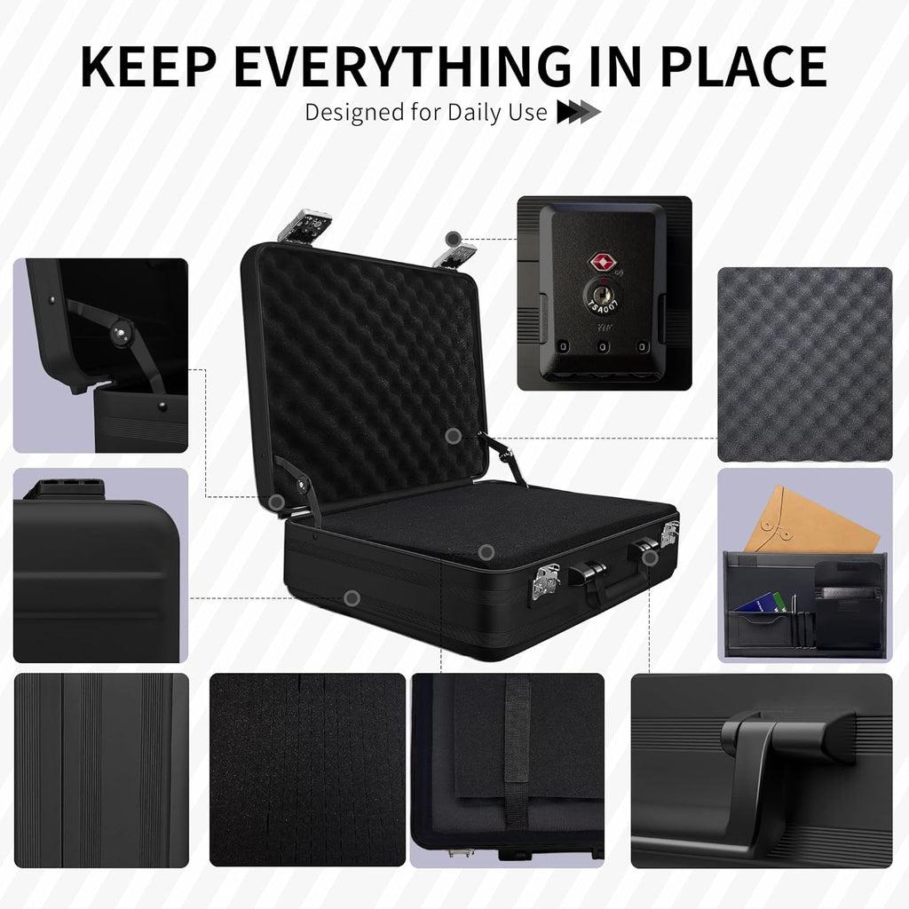 Aluminum Storage Case with Customizable Foam, 3-in-1 Modular Interior, Professional Briefcase with TSA Locks